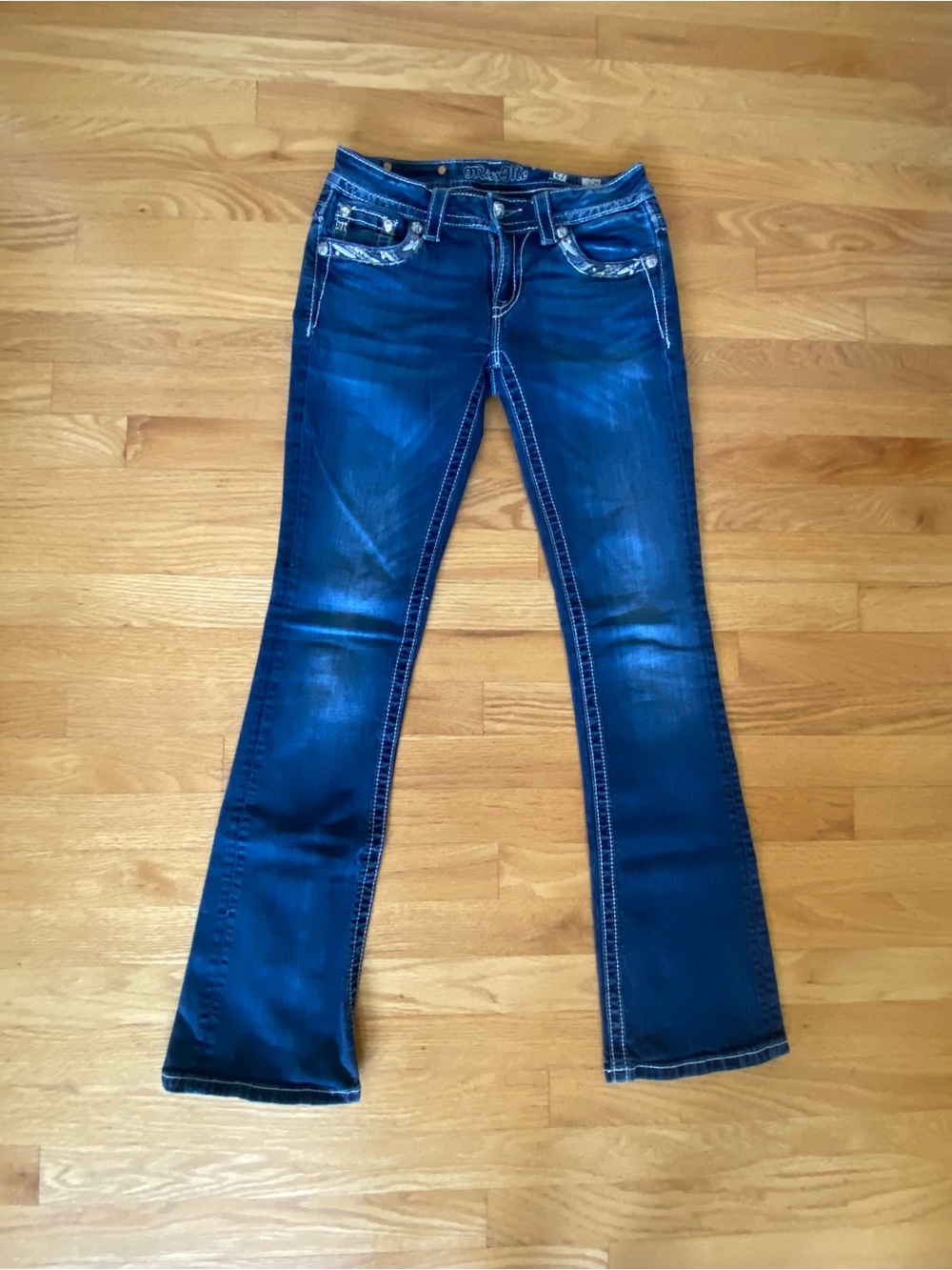 Miss Me Dark Blue Rhibestone Flare Jeans
